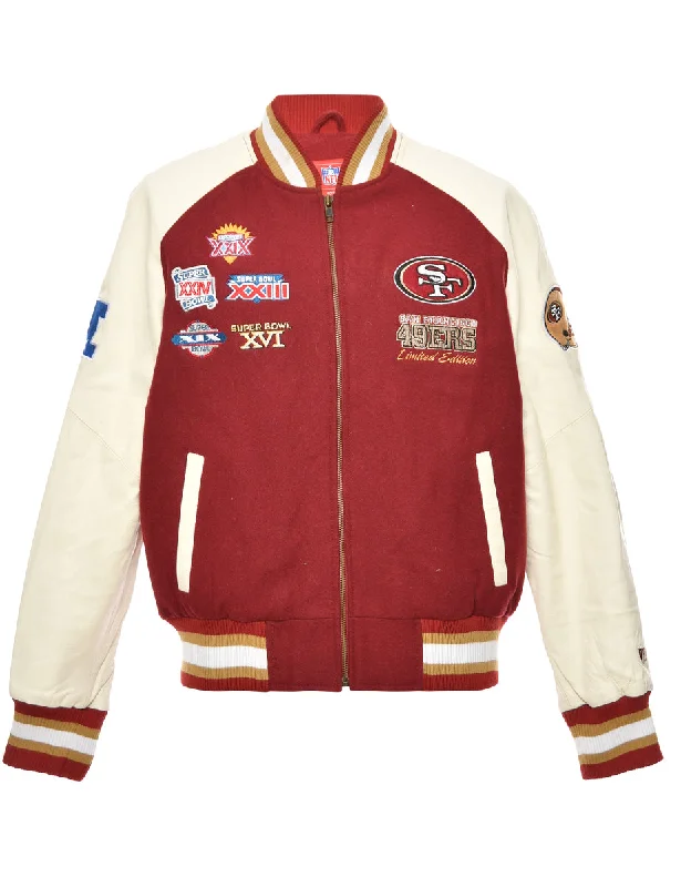 Maroon & Off-White Embroidered NFL 49ERS Varsity Jacket  - L