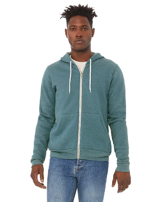 Bella+Canvas Unisex Poly-Cotton Fleece Full-Zip Hoodie | Hthr Deep Teal