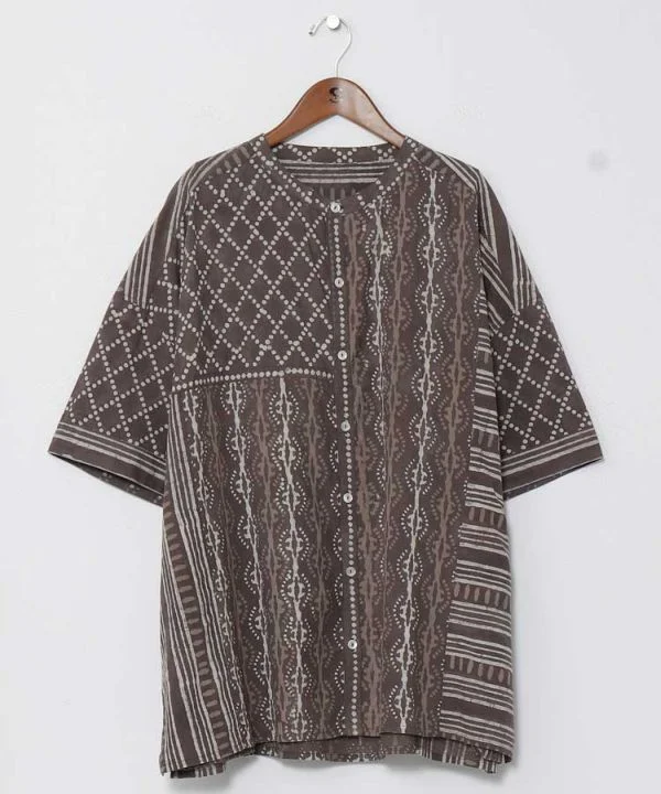 Block Print Effortless Collarless Shirt