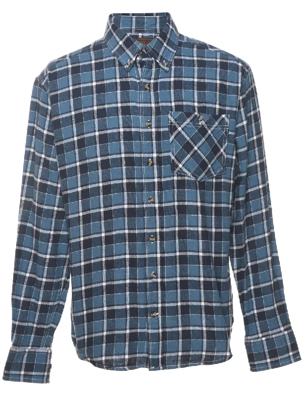 Long Sleeved Navy & Blue Flannel Checked Shirt - M