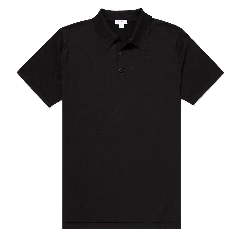 Sunspel Sea Island Cotton Polo Shirt Black