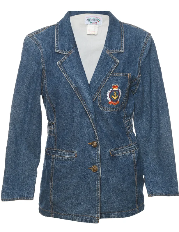 Medium Wash 1990s Embroidered Denim Jacket - M