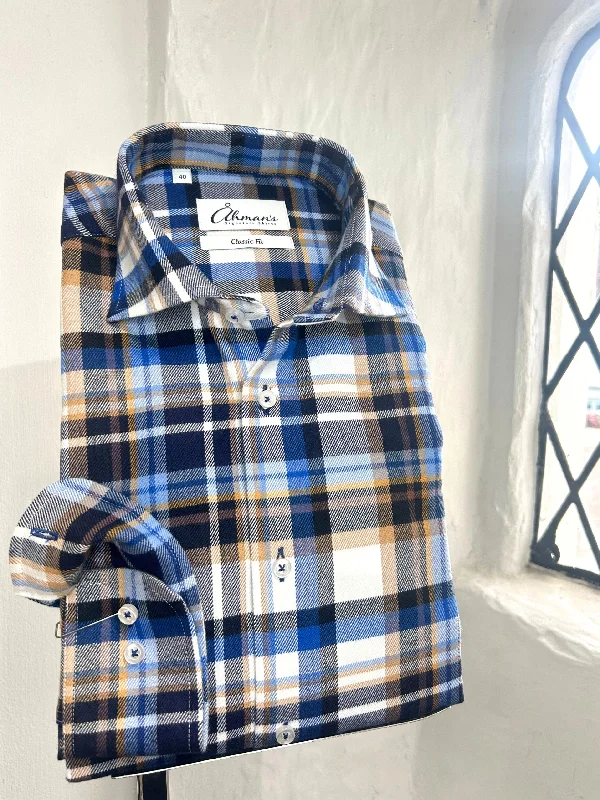 BLUE AND BROWN CHECK LONG SLEEVE SHIRT