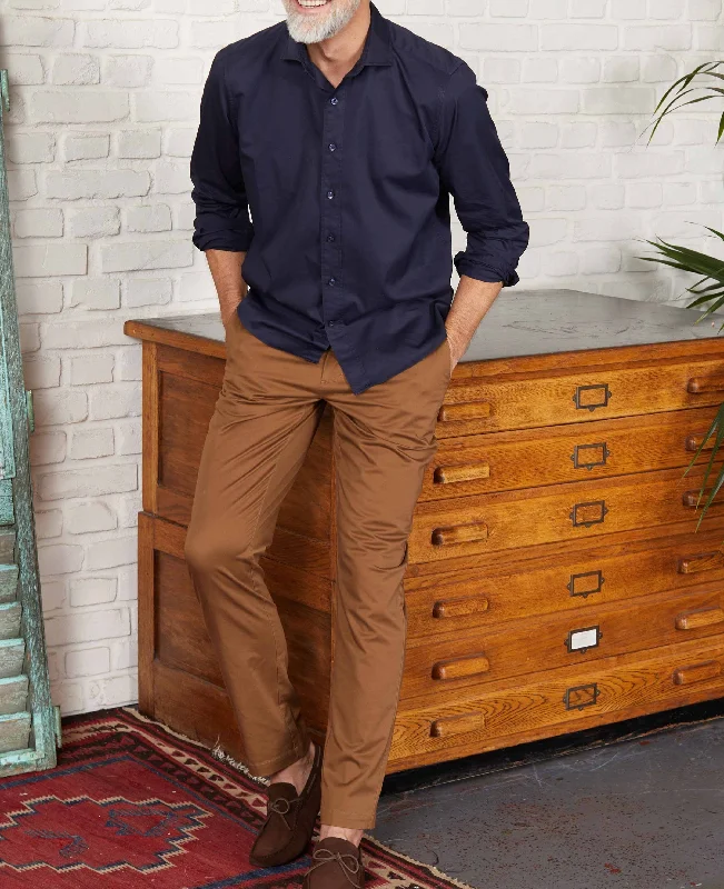 Navy Twill Slim Fit Shirt in Shorter Length