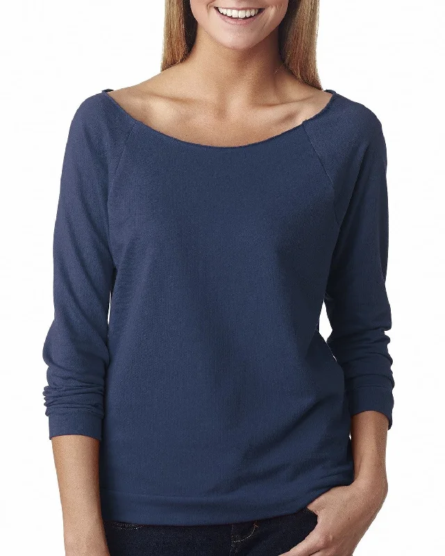 Next Level Ladies French Terry Raw-Edge 3/4-Sleeve Raglan Tee | Indigo