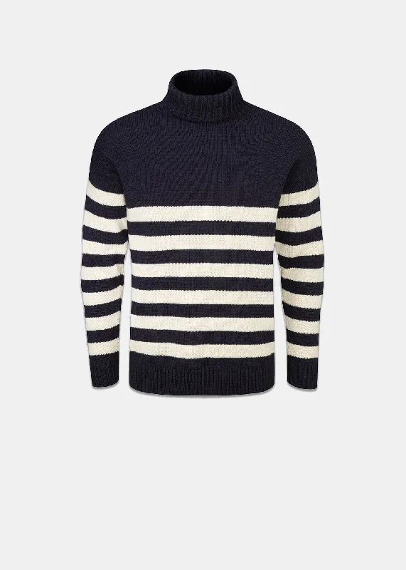 Breton Submariner Jumper Navy with Ecru Stripes