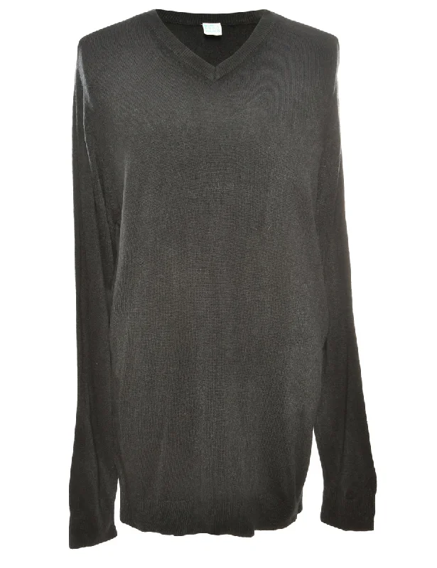 Long Sleeved Grey Knit Jumper - M