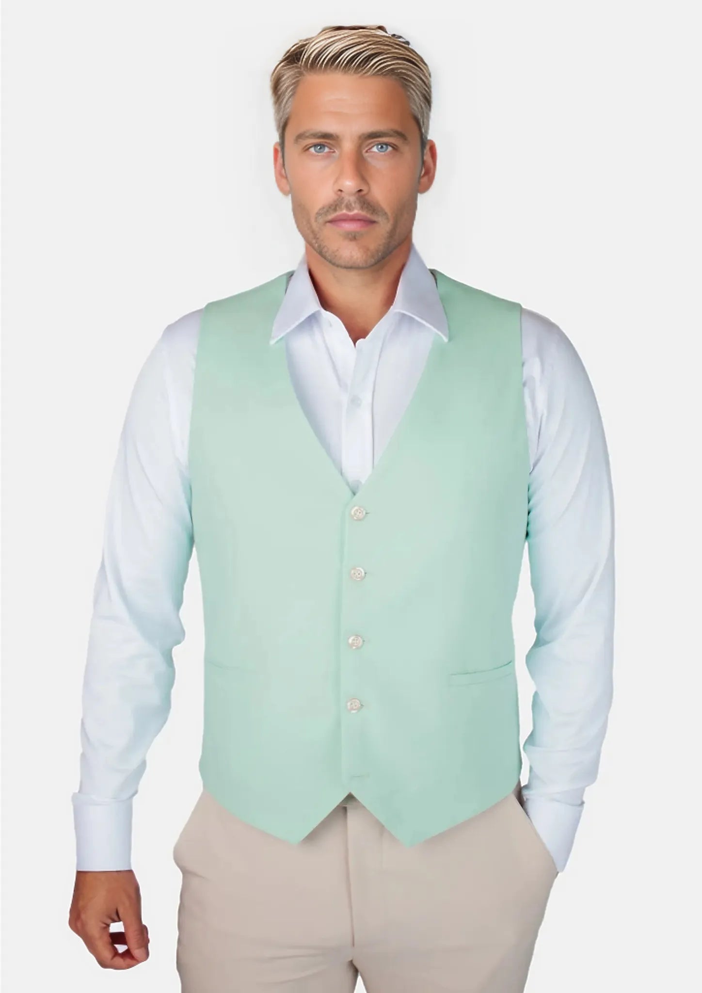 Mint Green Linen Blend Vest