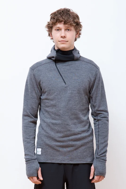 Hooded Merino Grid Fleece Carbon