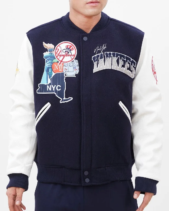 MLB NEW YORK YANKEES HOMETOWN WOOL MEN'S VARSITY JACKET (MIDNIGHT NAVY/WHITE)