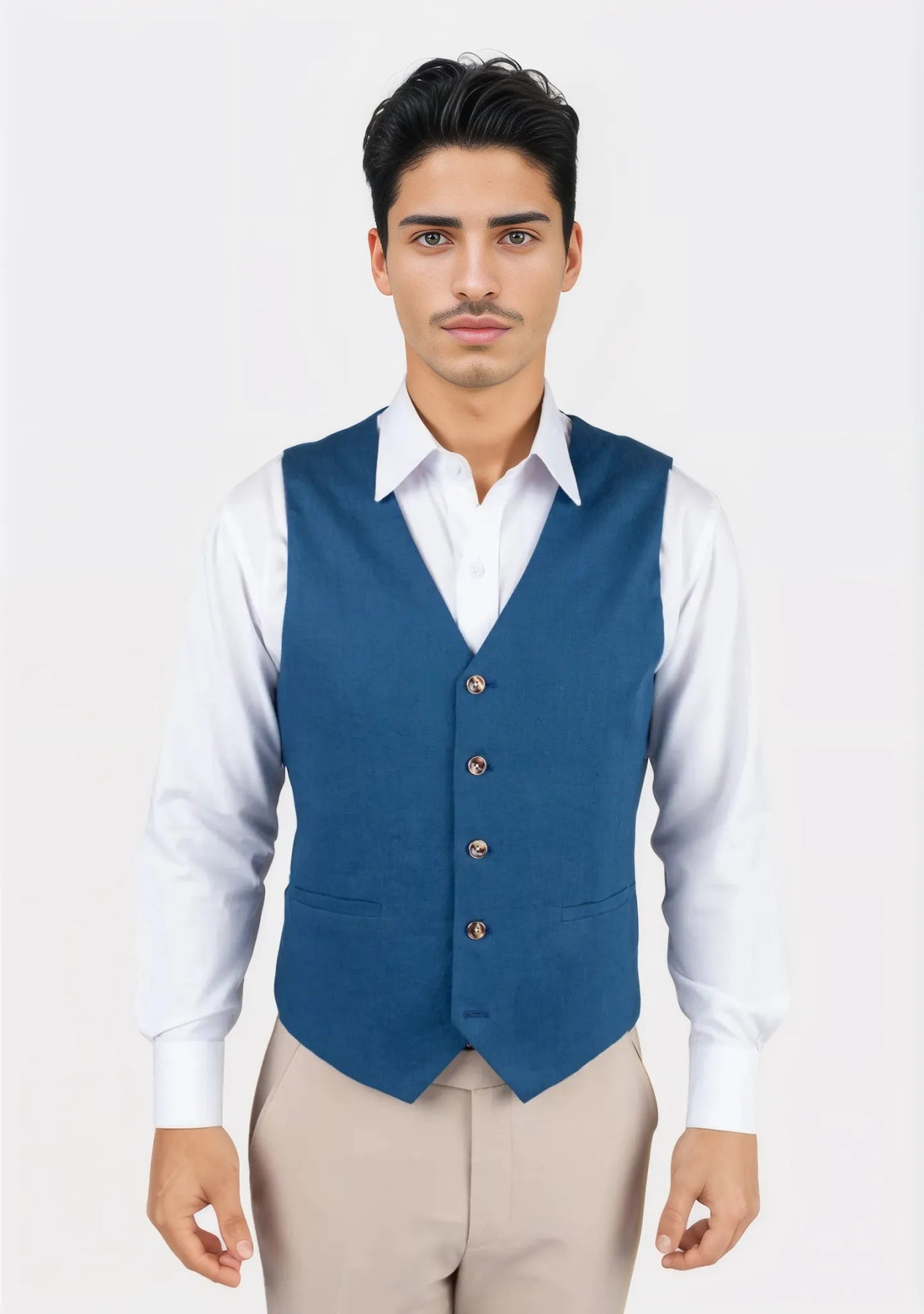 Marine Blue Linen Vest