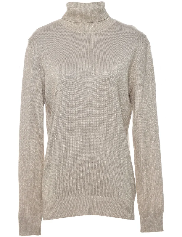 Lurex Thread Pattern Turtleneck Jumper - L