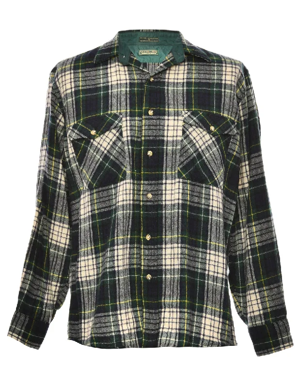 Long Sleeved Green Checked Shirt - M