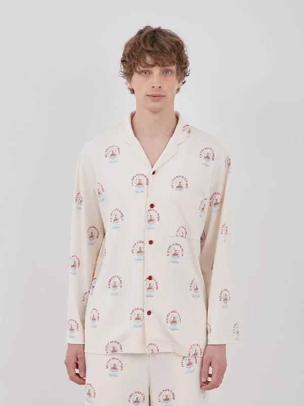 Snow Globe Bear Pattern Sleep Shirt Long Sleeve Sleepwear