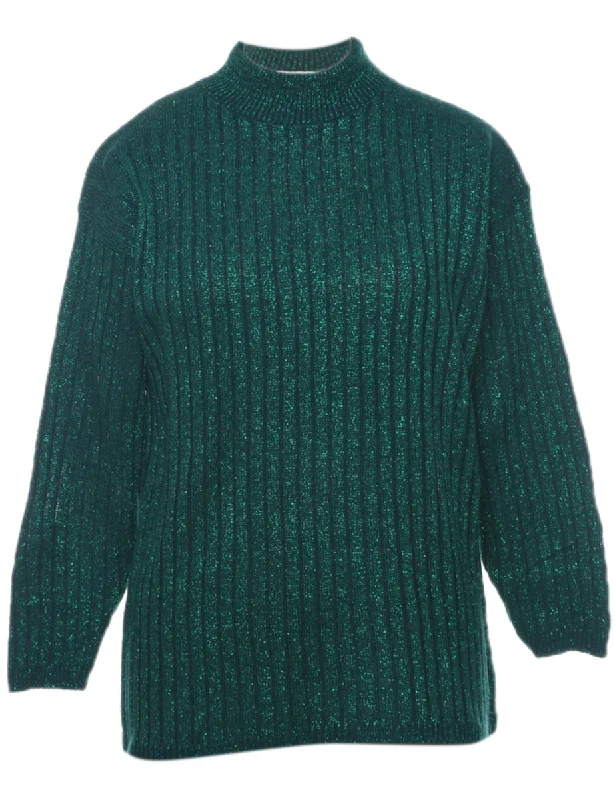 Lurex Thread Pattern Dark Green Petite Jumper - M