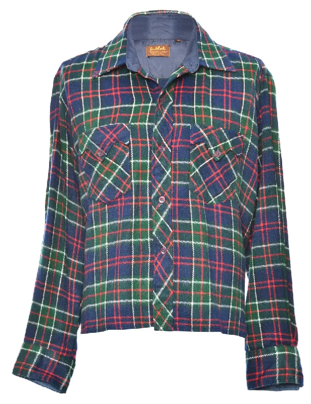 Long Sleeved Navy Checked Shirt - XL