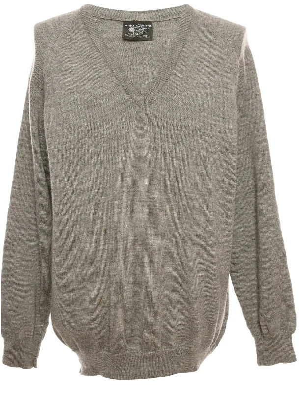 Long Sleeved Grey Knit Jumper - L