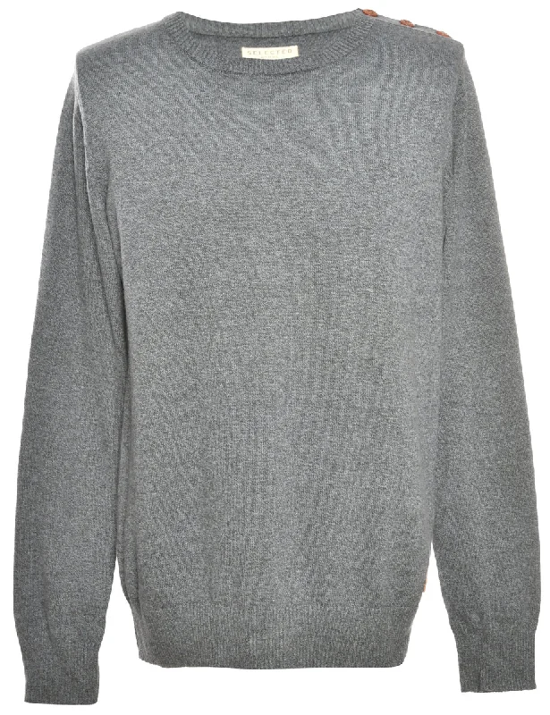 Long Sleeved Grey Knit Jumper - L