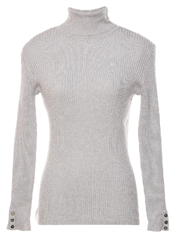 Lurex Thread Pattern Turtleneck Jumper - M