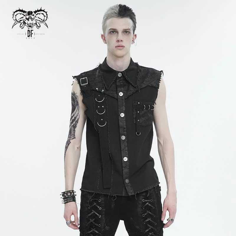 Men's Punk Buckle Splice Unedged Vest