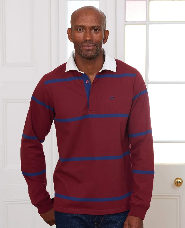 Burgundy Navy Stripe Heavyweight Cotton Jersey Rugby Shirt