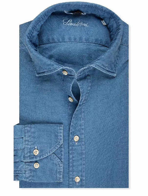 Casual Fitted Textured Shirt Blue