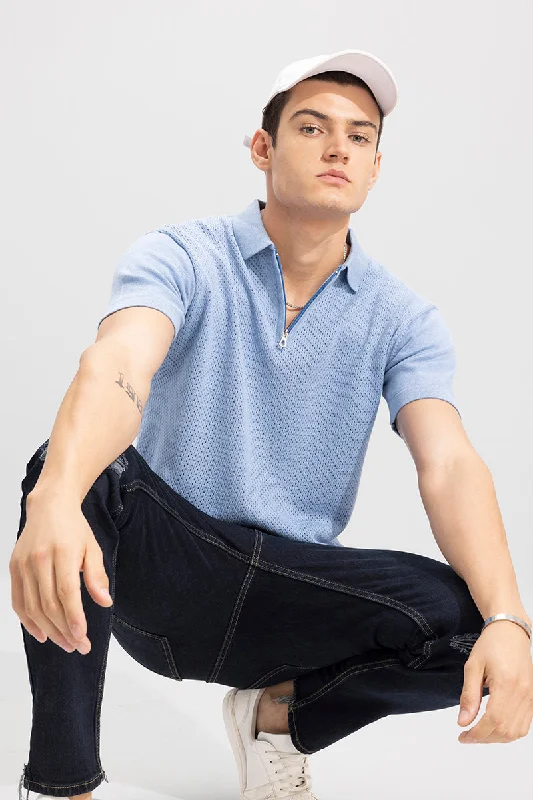 Mesh Knit Blue Polo T-Shirt