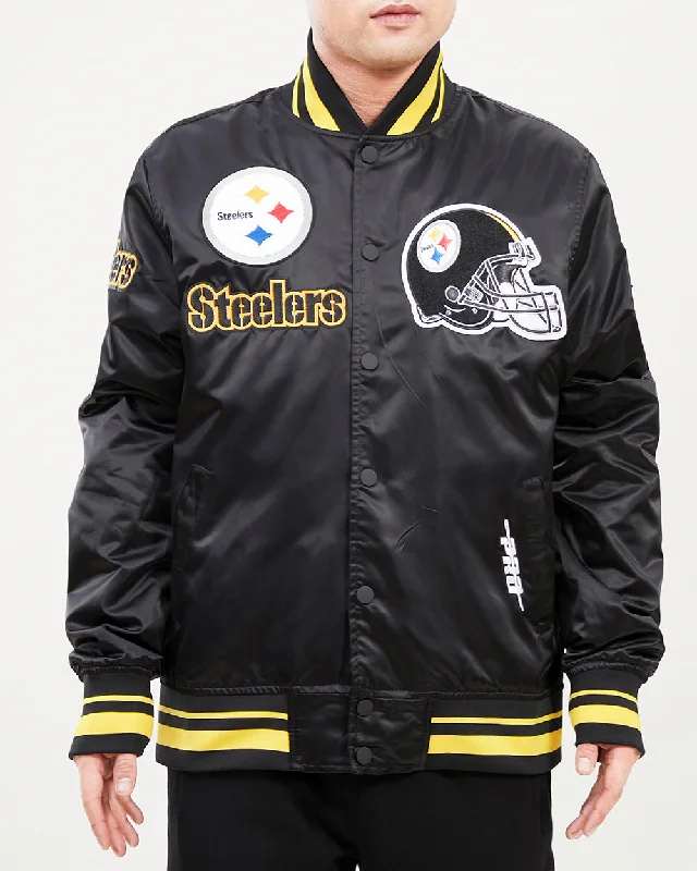 NFL PITTSBURGH STEELERS MASH UP SATIN JACKET (BLACK/YELLOW)