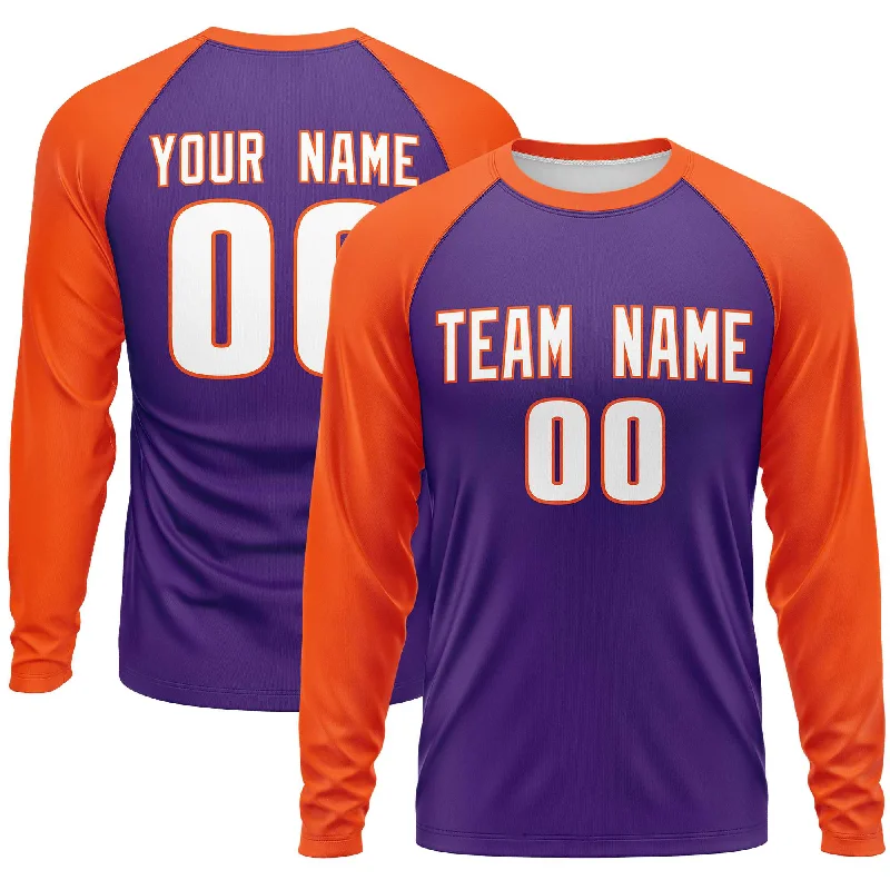 Custom Purple Orange Crew Neck Raglan Long Sleeve Performance T-Shirt