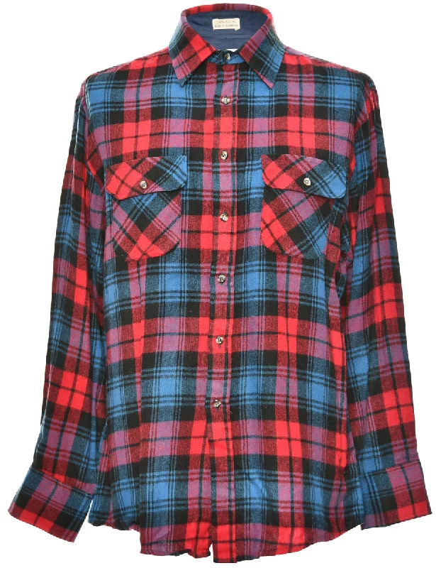 Long Sleeved Red Checked Shirt - L