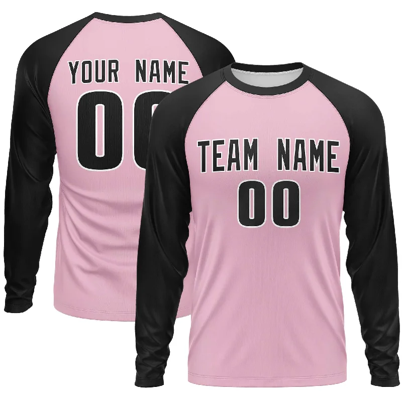 Custom Light Pink Black Crew Neck Raglan Long Sleeve Performance T-Shirt