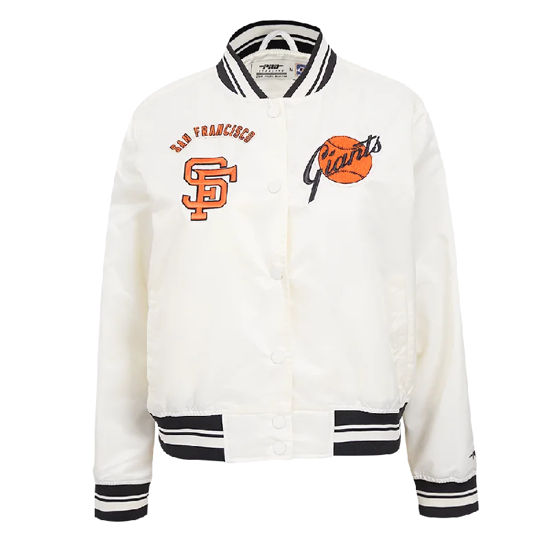 MLB SAN FRANCISCO GIANTS RETRO CLASSIC WOMEN'S RIB SATIN JACKET (EGGSHELL/ BLACK)