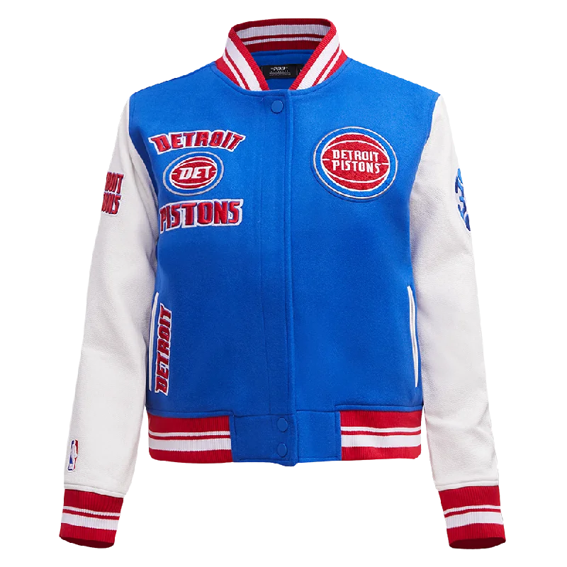 NBA DETROIT PISTONS RETRO CLASSIC WOMEN'S RIB WOOL VARSITY JACKET (ROYAL BLUE/RED)