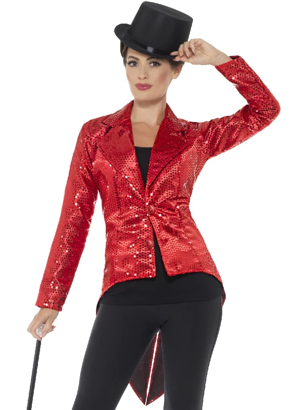 Sequin Tailcoat Jacket, Ladies, Red