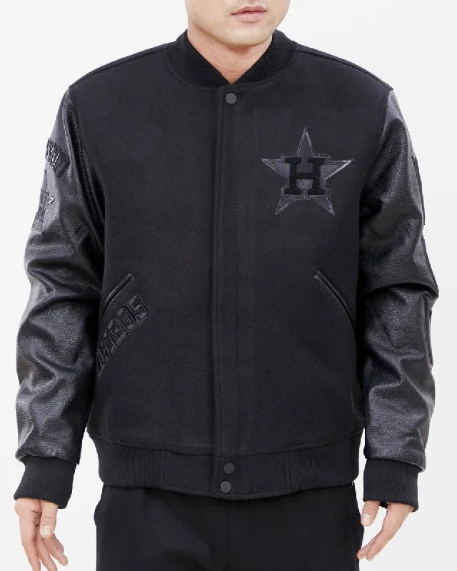 MLB HOUSTON ASTROS TRIPLE BLACK WOOL MEN'S VARSITY JACKET (TRIPLE BLACK)