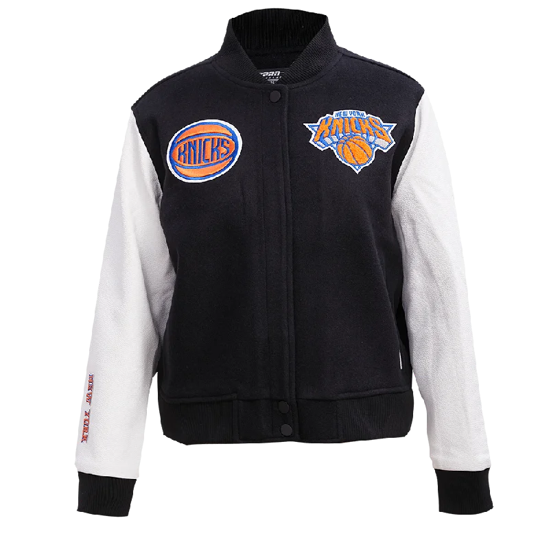 NBA NEW YORK KNICKS CLASSIC WOOL WOMEN'S VARSITY JACKET (BLACK/WHITE)