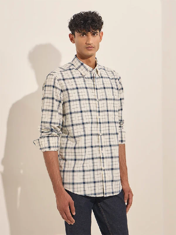 WES Casuals White Checkered Relaxed-Fit Cotton Shirt