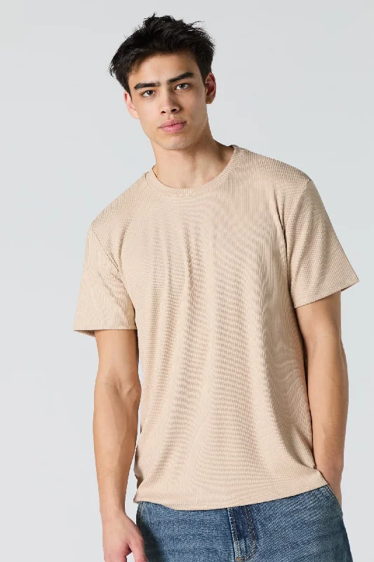 Ribbed Knit Crewneck T-Shirt