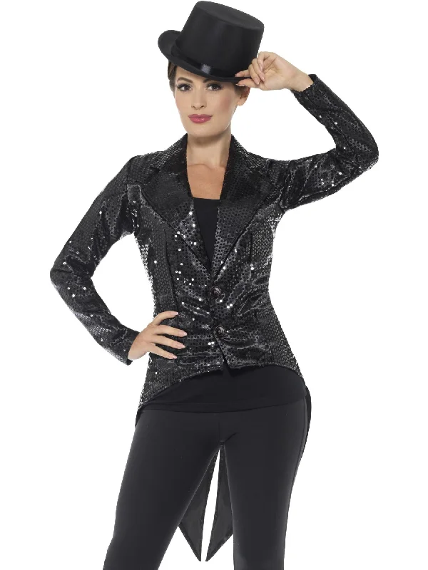 Sequin Tailcoat Jacket, Ladies, Black