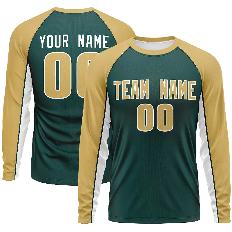 Custom Midnight Green Old Gold Crew Neck Raglan Long Sleeve Performance T-Shirt