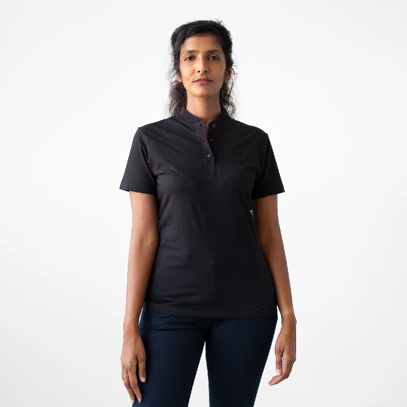 Women's Black Short Sleeve Henley