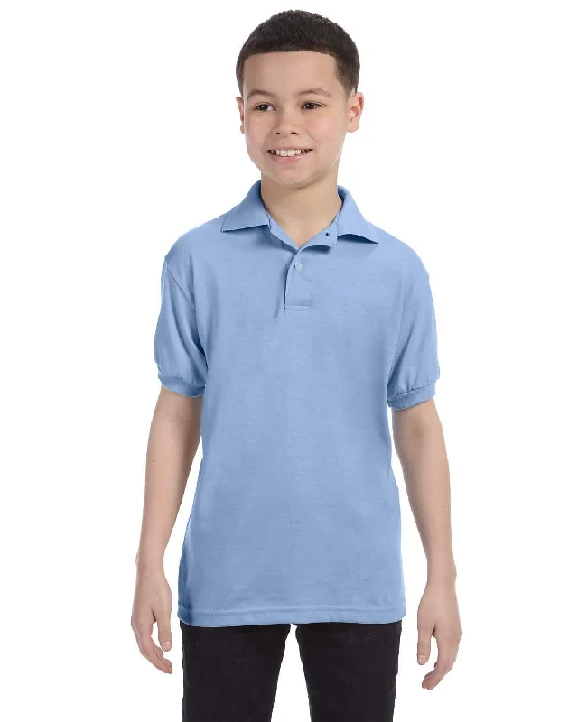 Hanes Youth Jersey Knit Polo Shirt | Light Blue