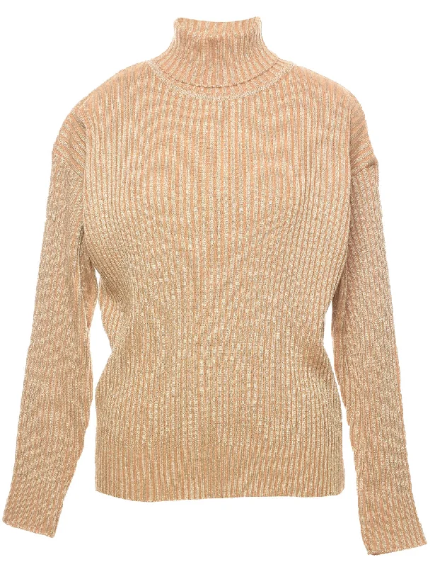 Lurex Thread Pattern Turtleneck Jumper - L