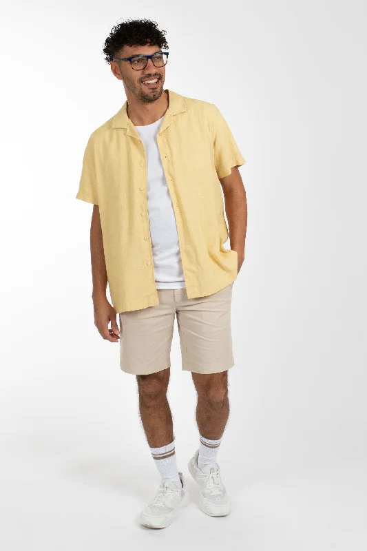 Butter Cuban Collar Linen  Shirt