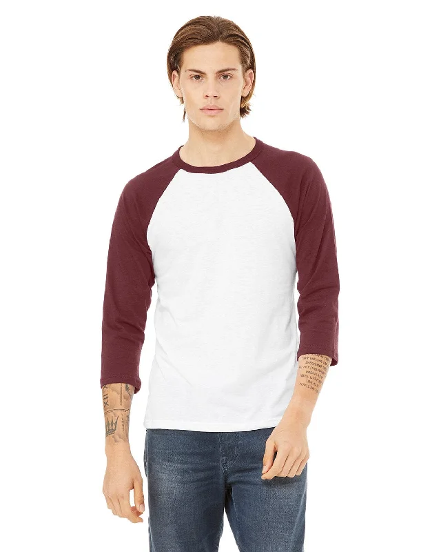 Bella+Canvas Unisex Triblend 3/4-Sleeve Baseball T-Shirt | White/ Maroon