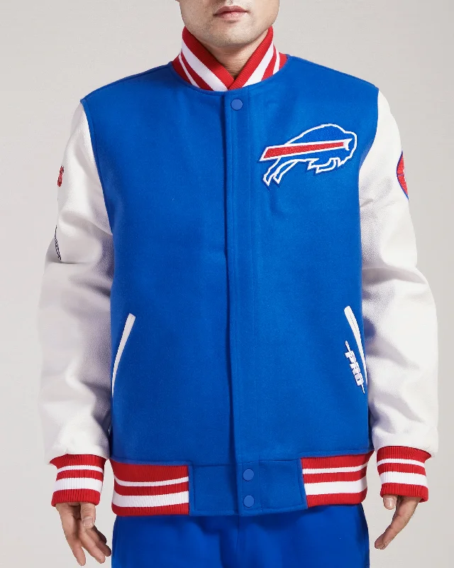 NFL BUFFALO BILLS OLD ENGLISH MEN'S RIB WOOL VARSITY JACKET (ROYAL BLUE/RED)