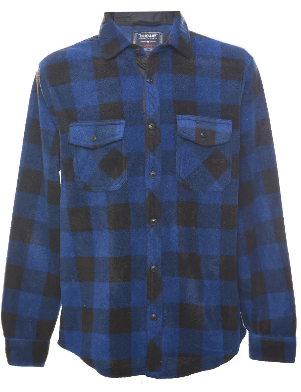 Long Sleeved Fleece Checked Shirt - L