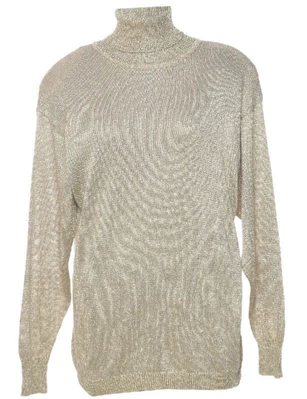 Lurex Thread Pattern Turtleneck Jumper - M