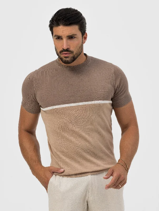 ANTHONY KNITTED T-SHIRT IN BEIGE AND BROWN