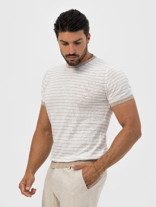 ANTHONY KNITTED T-SHIRT IN BEIGE AND WHITE